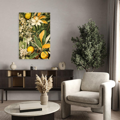 Vintage Lemon Botanical Abstract Flower Fruit Wall Art