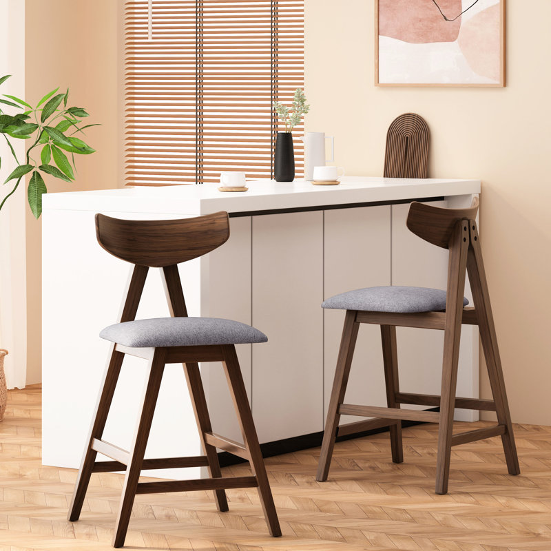 2 tabourets de comptoir gris foncé - Revêtement en bois d'hévéa, pieds