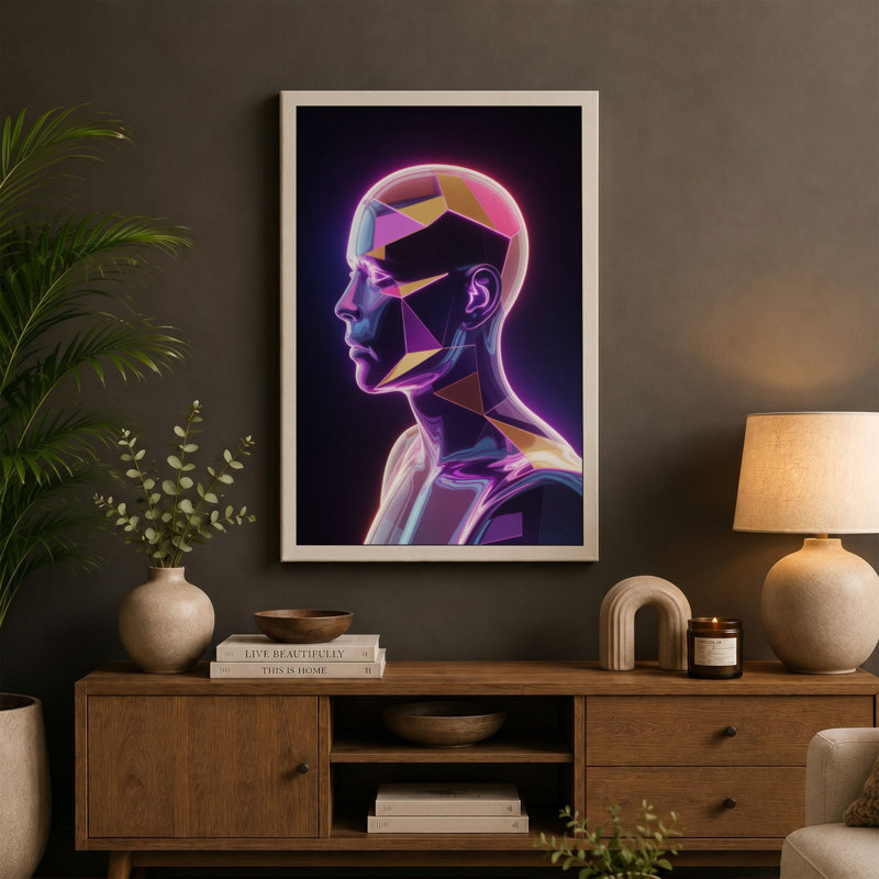 Neon Mind Modern 1 Piece Wrapped Canvas Wall Art, 36x24 - 91.4 x 61.0 cm, Taupe Border
