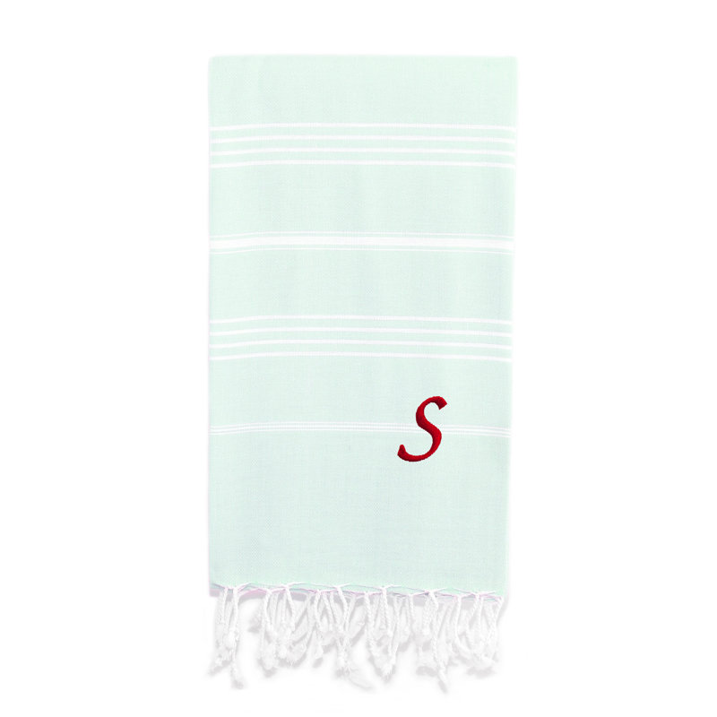 Serviette de plage 100% coton Pestemal Lucky, Vert clair / blanc, S