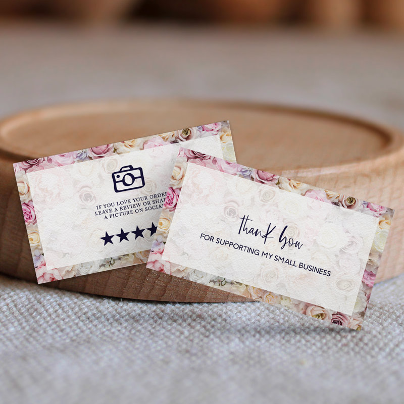 «Thank You For Supporting My Small Business», roses et roses neutres, paquet de 100, 2 x 3,5 po