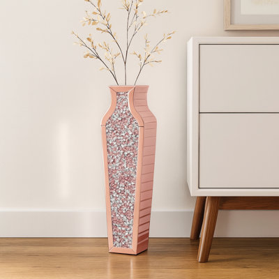 Vase de plancher en verre rose 27 "avec faux cristaux 27"