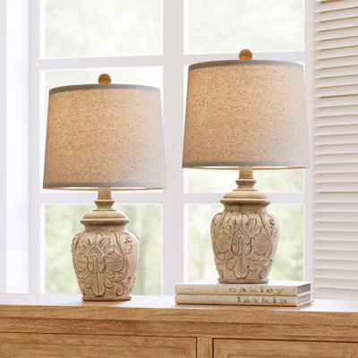 Dolans 18.75"light brown retro country carved floral living room bedroom bedside lamp