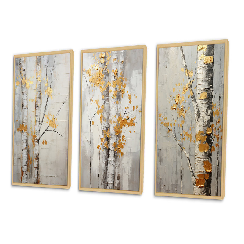 Ensemble 3 pièces - Tree Whispers of Grey & Yellow, H 28 po x l 36 po, Toile tendue