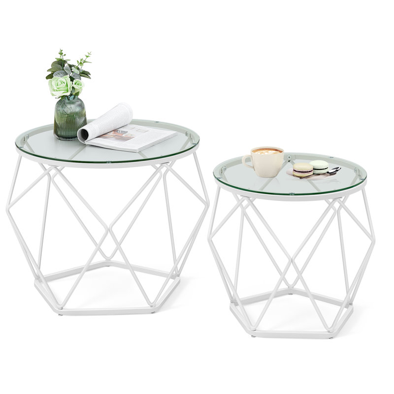 Alieya Glass Top Frame Nesting Tables, White