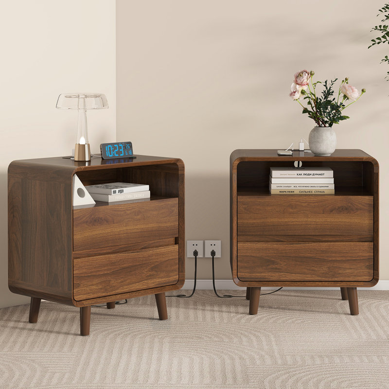 Ensemble de commode et table de chevet en bois de noyer, commode 3 tiroirs pour la chambre à coucher, ensemble de table de chevet de 2, ensemble de chambre classique