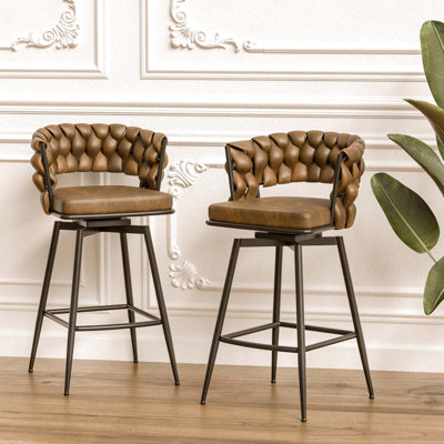 Ensemble de tabourets de bar 28 po en cuir technique 28 po avec tabourets de bar sans pieds réglables, 360 tabourets de bar pivotants, tabourets de bar et repose-pieds