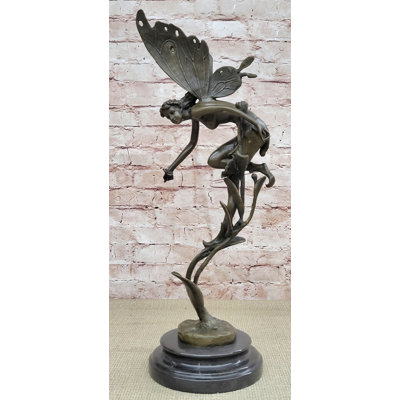 Mythique fée, scène florale, sculpture florale, statue en bronze, base en marbre, art 19 po x 7 po
