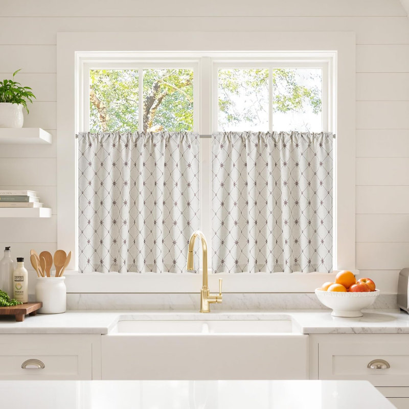 Curtains for Bedroom Natural Linen Blend (250GSM), Diamond Pattern Privacy Window Treatments Light Filtering Drapes Pocket & Back Tab for Living Room, 2 Panels