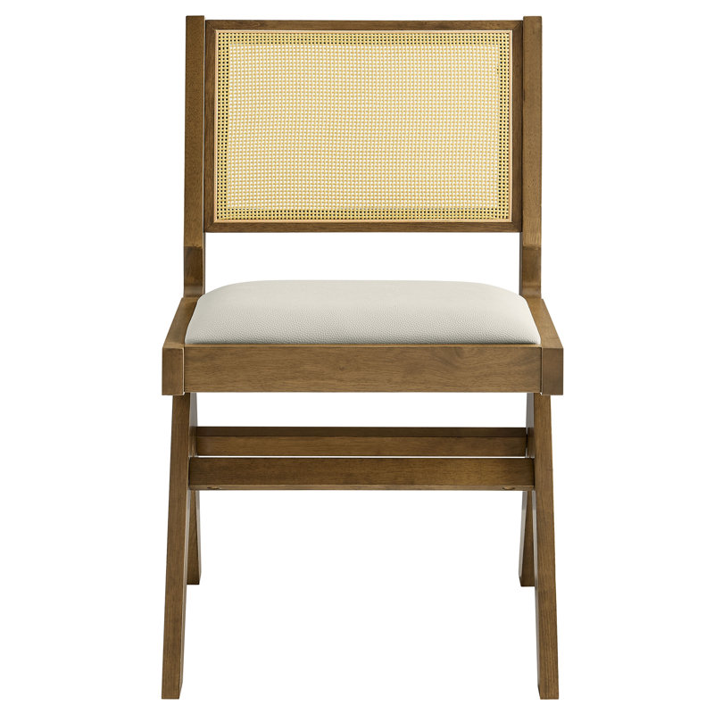 Weathered Oak Stone Side Chair with Cane Back and Faux Leather Seat