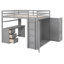 Lit mezzanine double avec tiroirs, bureau et garde-robe en gris - espace maximisé pour travailler, jouer et se reposer, cadre en bois de pin massif, lattes, garde-corps, familles convenables avec bureau pour économiser de l'espace,