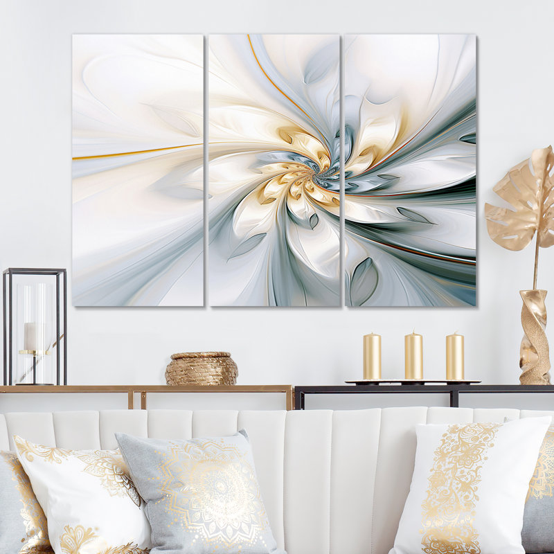 «Fractal Flower Tender White Sens sensibilité I» sur toile, 3 pièces, H 28 po x l 36 po x P 1 po