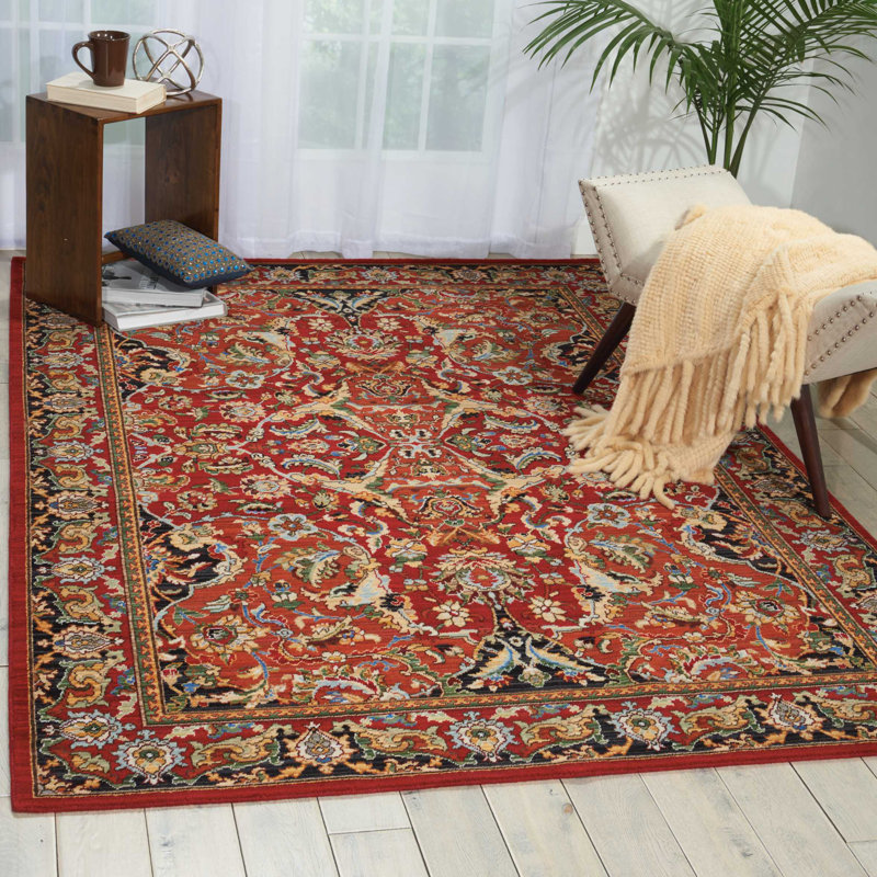Tapis traditionnel rouge Mathilde, Rectangle 5 pi 6 po x 8 pi