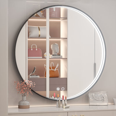 Miroir mural rond en métal avec anti-buée Fantina