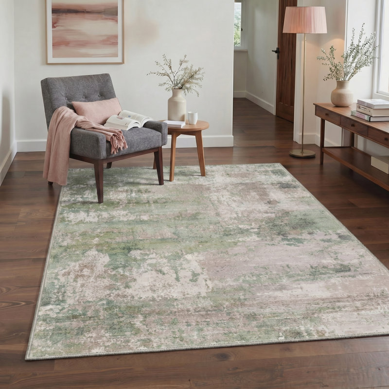 Tapis gris / rose / vert à motif abstrait lavable à la machine avec envers antidérapant Lucchesi Mistral