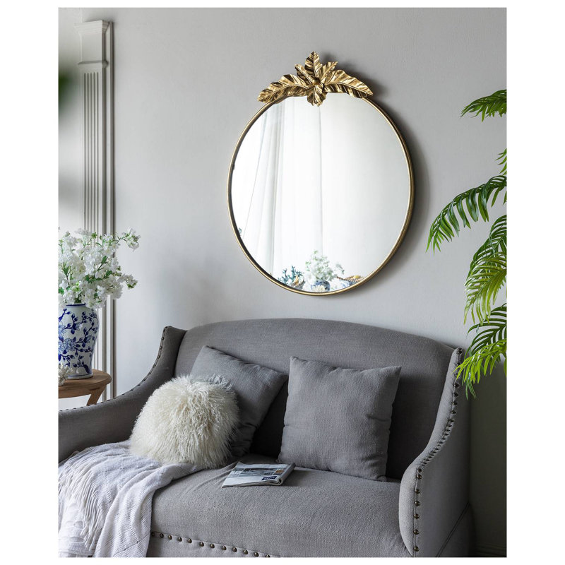 Grand miroir mural rond de 36 po x 41 po avec cadre en métal, miroir décoratif circulaire pour le vestibule de la chambre à coucher du salon