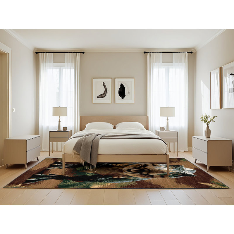 Tapis noir dinosaures lavable à la machine, Rectangle 5 pi x 8 pi