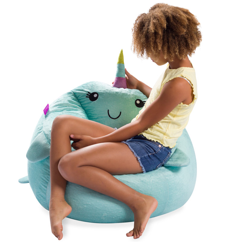 Blue Narwhal Faux Fur Animal Bean Bag Chair for Kids