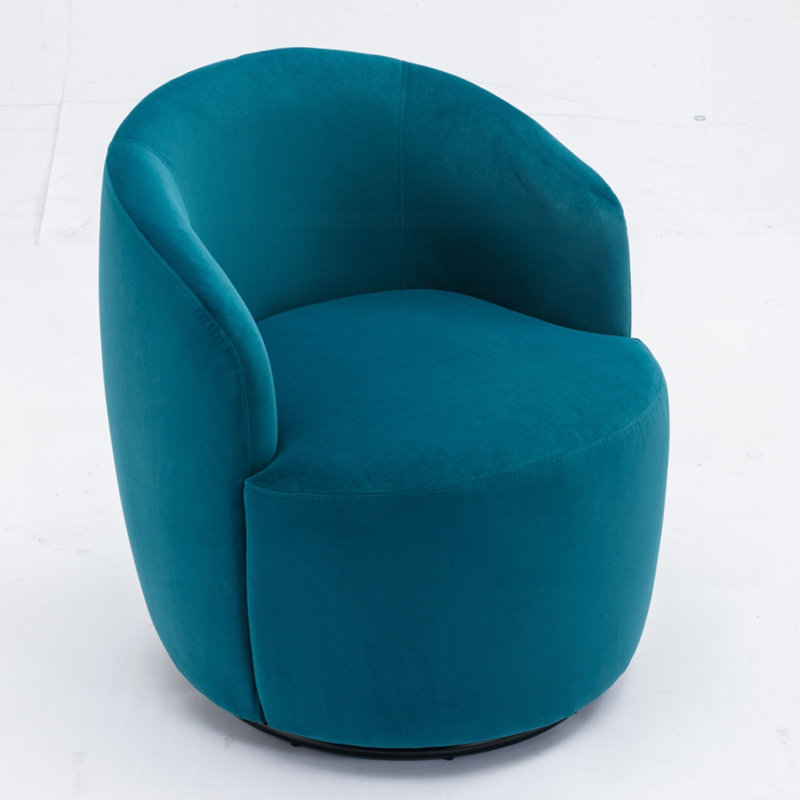 Swivel Accent Armchair Barrel Chair With Powder Coating Metal Ring, Teal Velvet