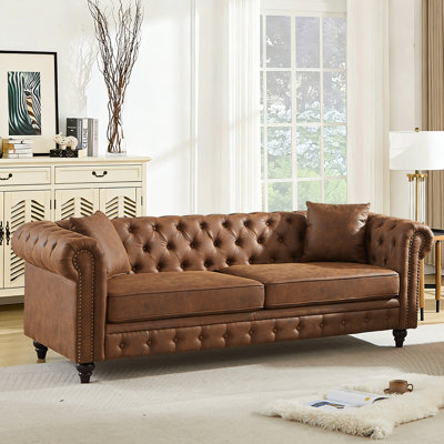 85.5 inch Mid Century Modern Chesterfield Sofa Couch for Living Room, Upholstered Button Tufted Loveseat Sofa w/Nailhead Trim&Roll Armrest, Comfy 3 Seater Deep Seat Sofas Couch for Bedroom, Office