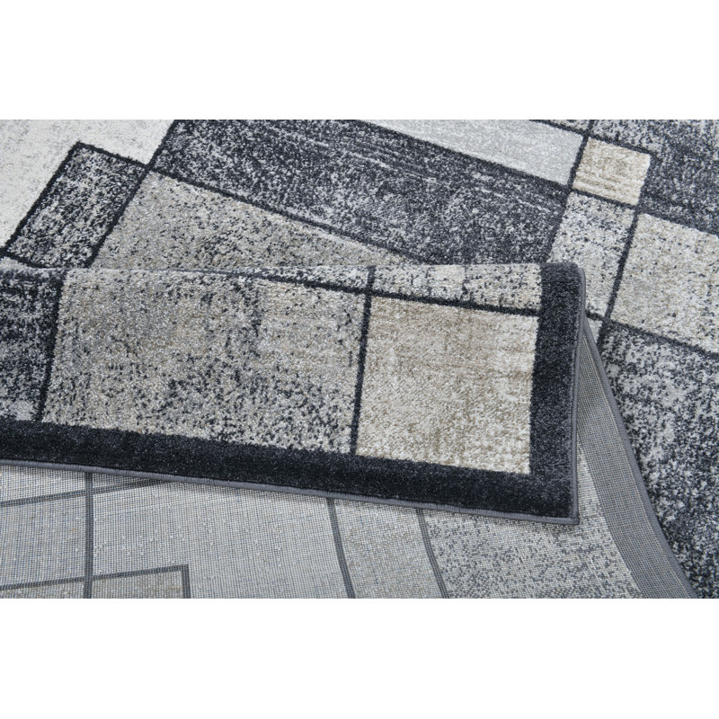 Tapis bleu / gris moderne Alloy Collection, Gris/beige, 7 pi 10 po x 10 pi 10 po