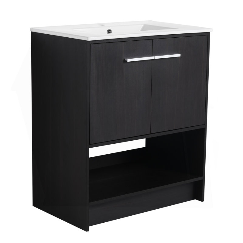 Meuble-lavabo 30 po avec lavabo en céramique, 2 portes à fermeture douce, meuble-lavabo autoportant, contreplaqué, 30"