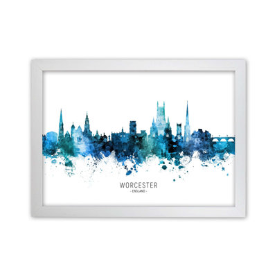 Worcester England Skyline Blue City Name by Michael Tompsett - 1 Piece Wall Art