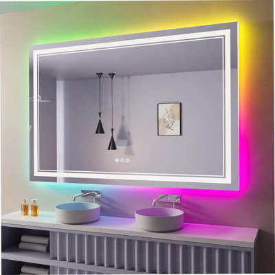Miroir de salle de bain sans cadre à DEL, miroir intelligent, rétroéclairage RVB