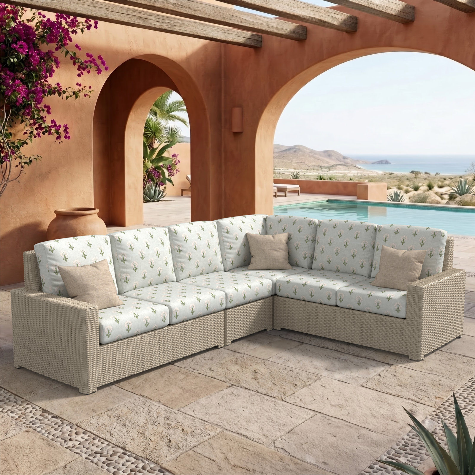 Henri 116" Sunbrella® Patio Sectional Set, Sunbrella® Canvas Granite