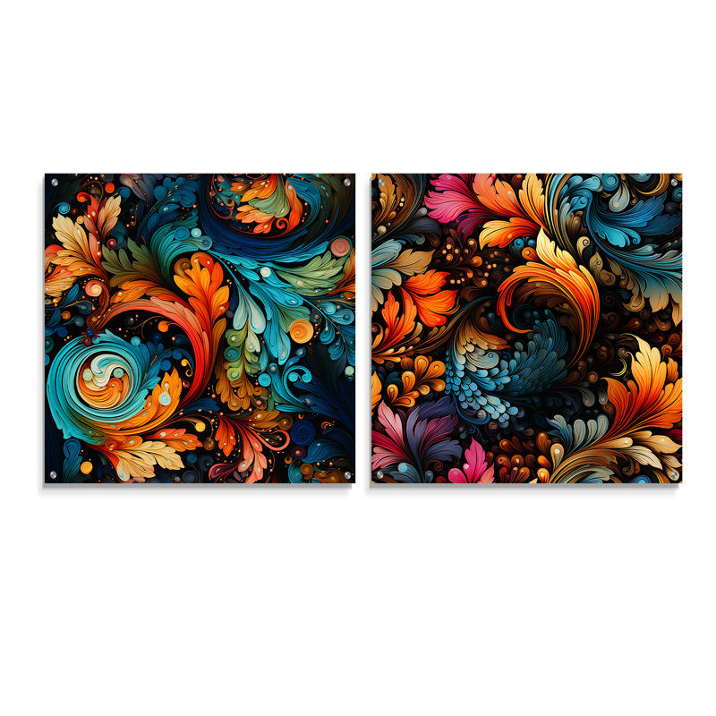 «Artistic Expression Paisley», ensemble de 2 verres muraux abstraits en acrylique, H 16 po x l 33 po