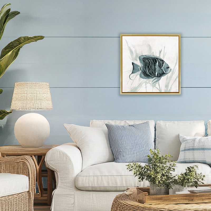 Cadre flottant aquatique Quelque chose de poisson, design par Jacob Q, H 18 po x l 18 po, Cadre flottant métallique doré