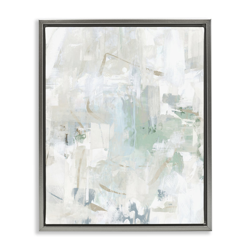 "Faded Abstract", art mural sur toile flottant vert par June Erica Vess, Cadre flottant gris lustré, H 21 po x l 17 po