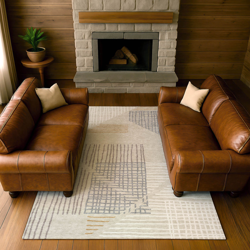 Premium Machine Washable Mayfield AMF2270 Striped Rug, Beige, 5' x 7'6"
