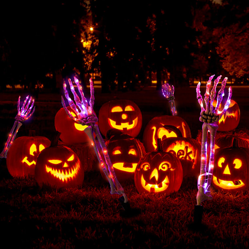 Décoration d'Halloween, piquet de bras squelette éclairé
