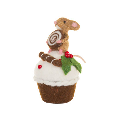 Sitting Brown Mouse on Cupcake Figure