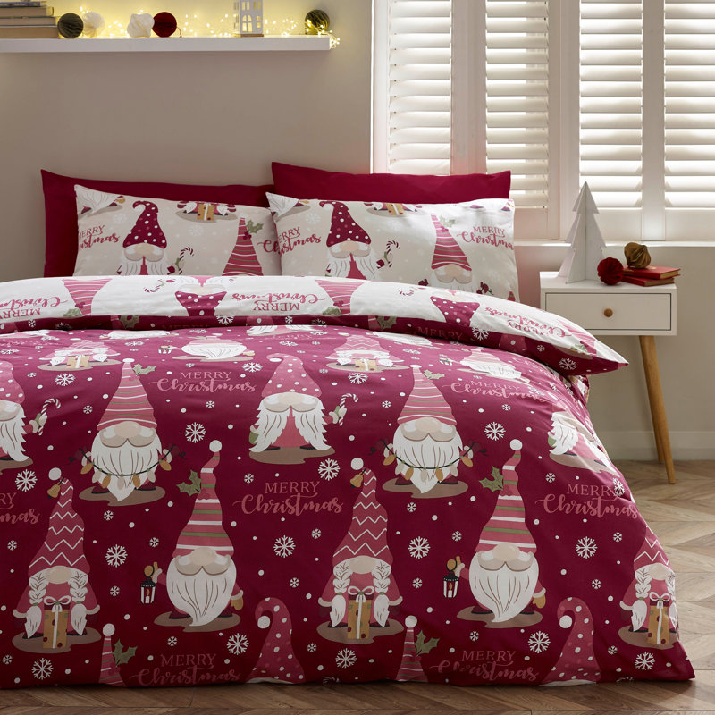 Christmas Gonks Reversible Duvet Cover Set, King Size Bed (230 x 220 cm)