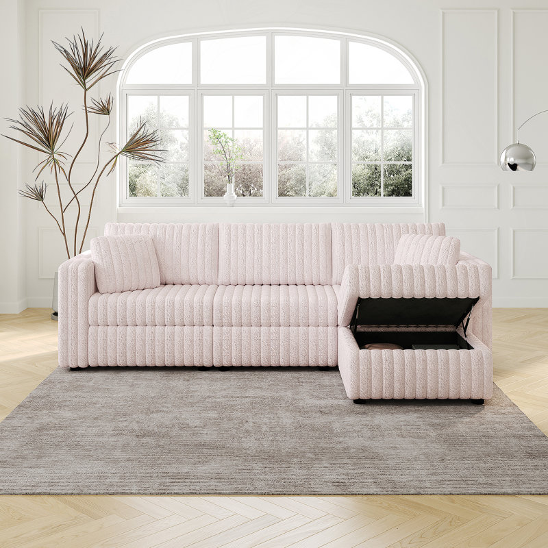 Canapé confortable pour 3 personnes avec coussins amovibles et rangement à levage hydraulique, Rose