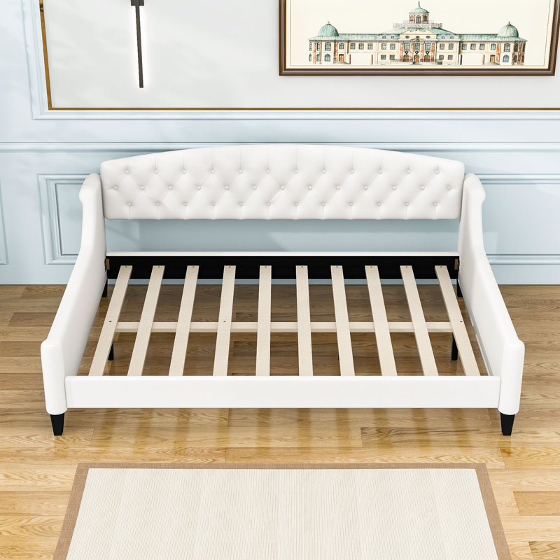 Lit de jour rembourré Jeslin, Double, Beige