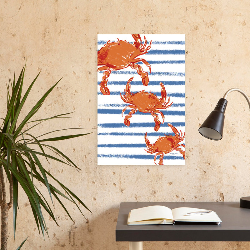 Crabes sur rayures, art côtier du crabe, H 24 po x l 16 po