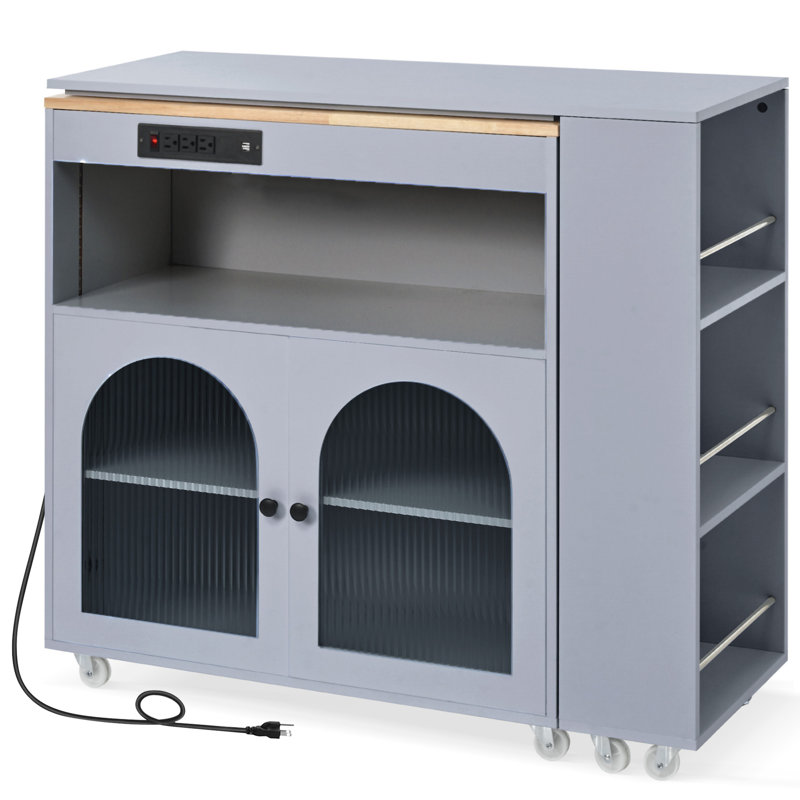 Rolling Kitchen Island With Extended Table, Blue