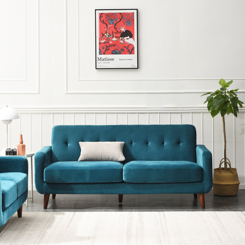 Abrego 3 Seater Velvet Sofa, Blue