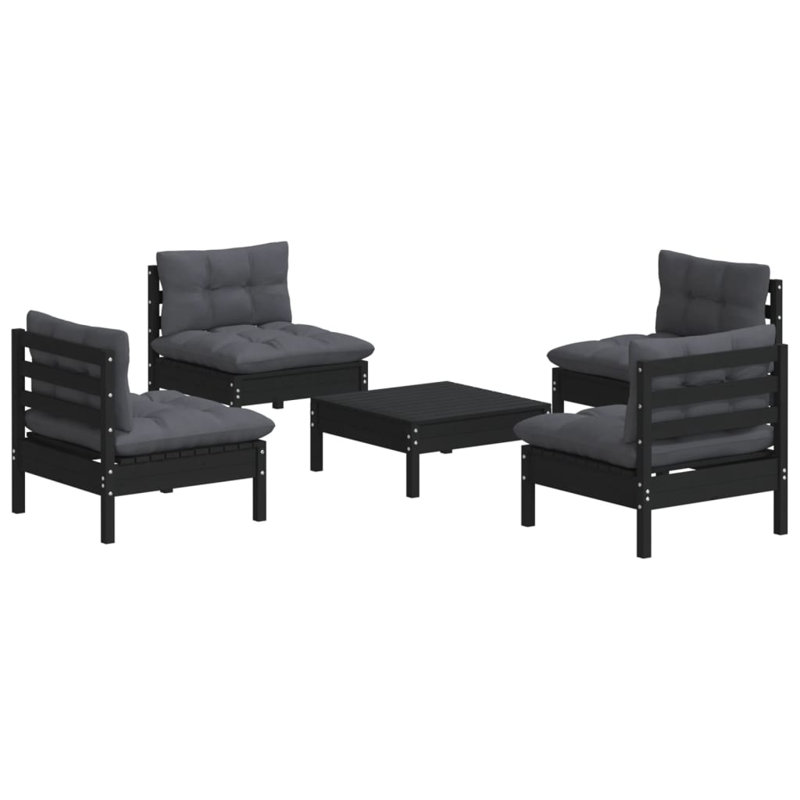 Blume Solid Wood 4 - Person Seating Group with Cushions, Anthracite, Black