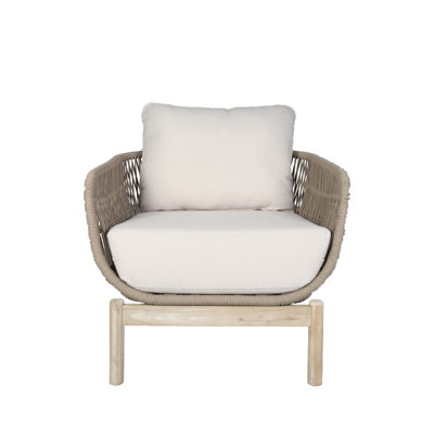 Viola Acacia Wood Rope Weaving Patio Outdoor Single Sofa With Cream Cushions