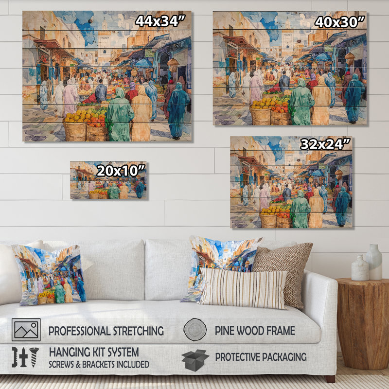 Décoration murale sur bois de pin naturel Fès Frenzy Fez Morocco I, H 10 po x l 20 po