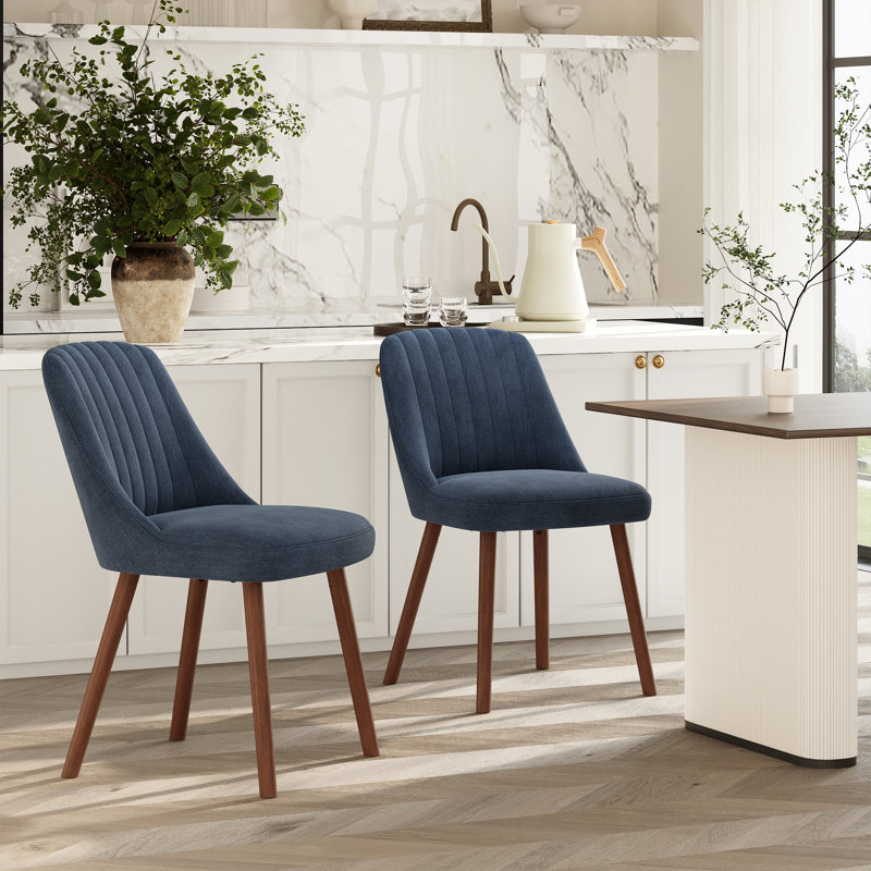 Chaises de salle à manger rembourrées modernes avec pieds en bois massif, Bleu