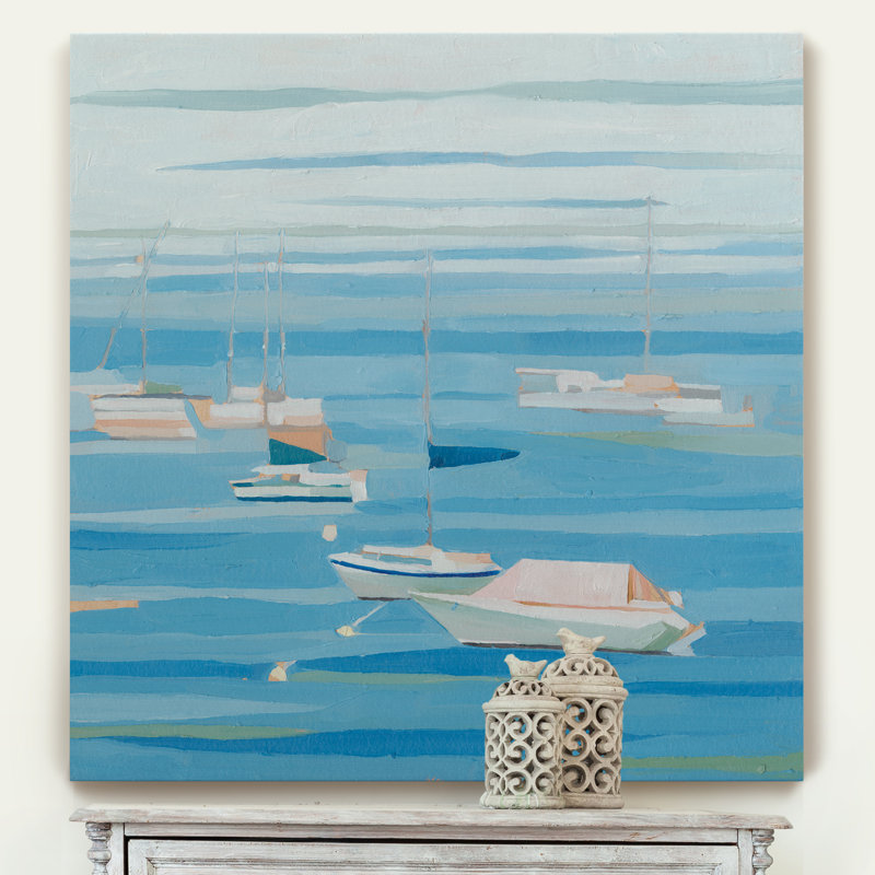 «Summer Regatta I», peinture sur toile, H 10 po x l 10 po x P 1,5 po, Toile tendue