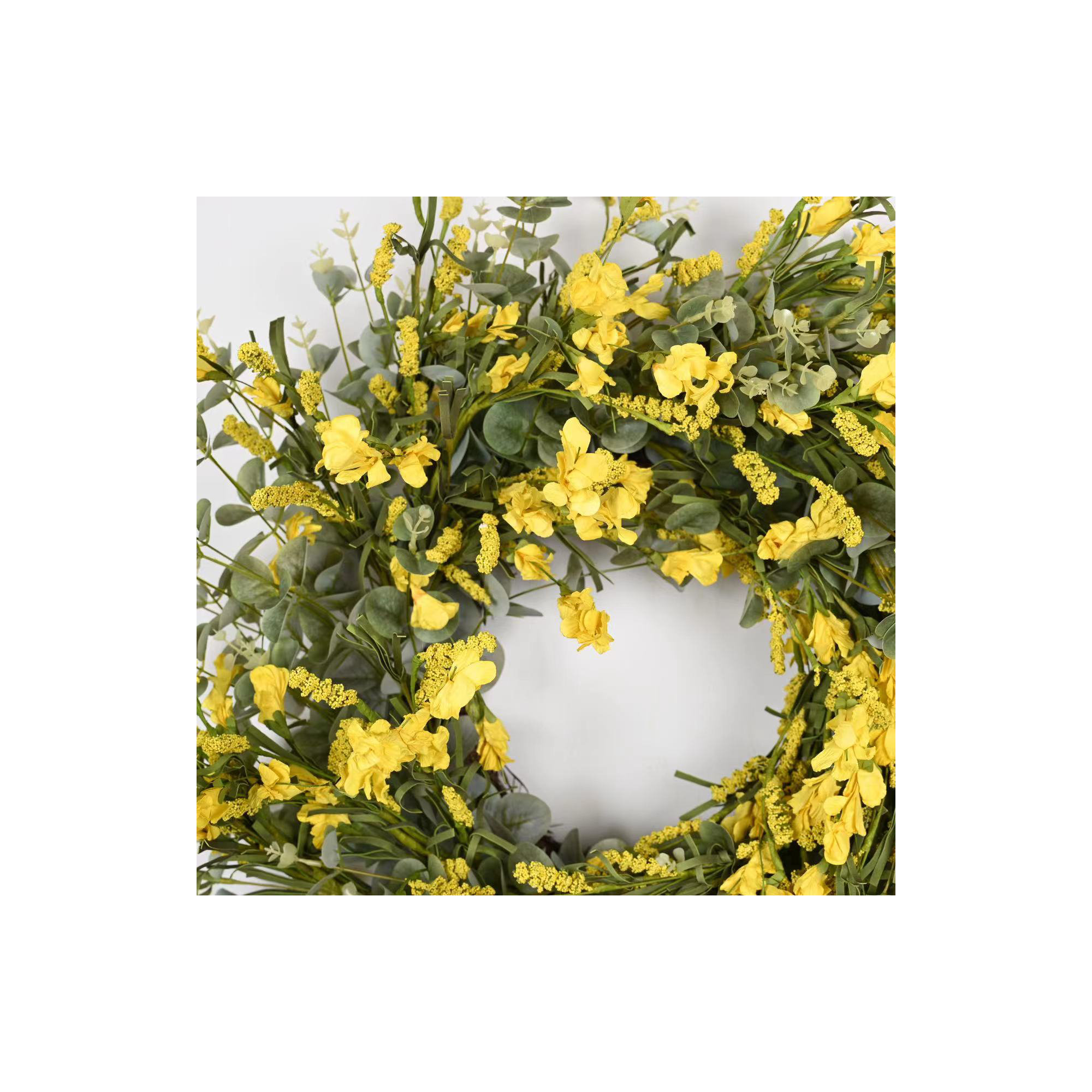 26" Artificial Spring Summer Foliage Wildflower Front Door Wreath For Wedding Party Home Decor, Yellow