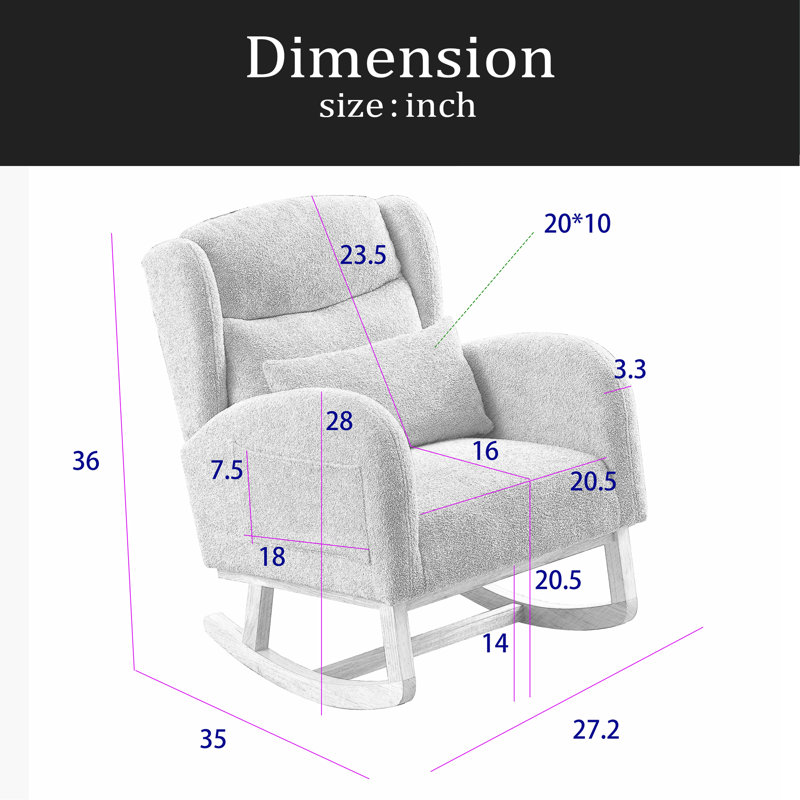 Chaise berçante moderne avec accoudoirs 27,2 po, Rose