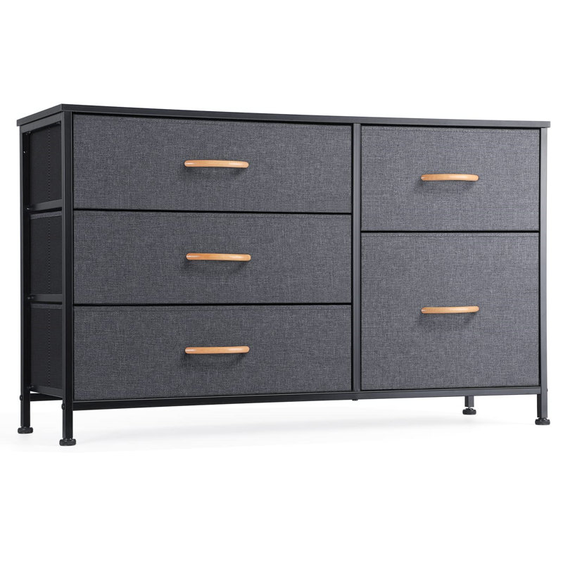 Leahla Steel 100cm W 5 - Drawer Chest of Drawers, Black