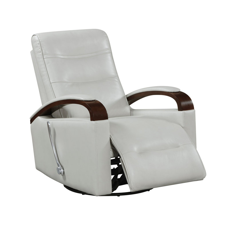 1Pc Swivel Gliding Recliner Faux Leather Upholstered Solid Rubberwood Arms Luxurious Living Room Furniture, Smoke Color